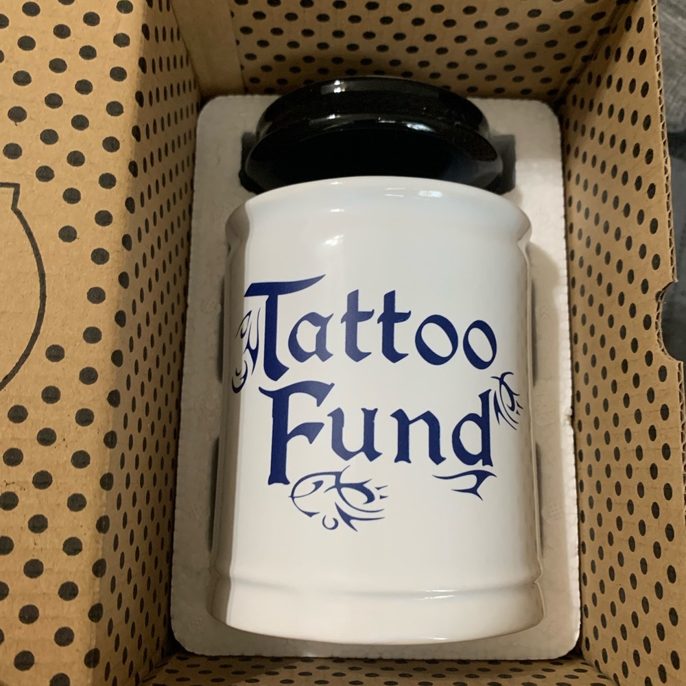Cottage Creek White and Black Tattoo Fund Jar. New in the box.
